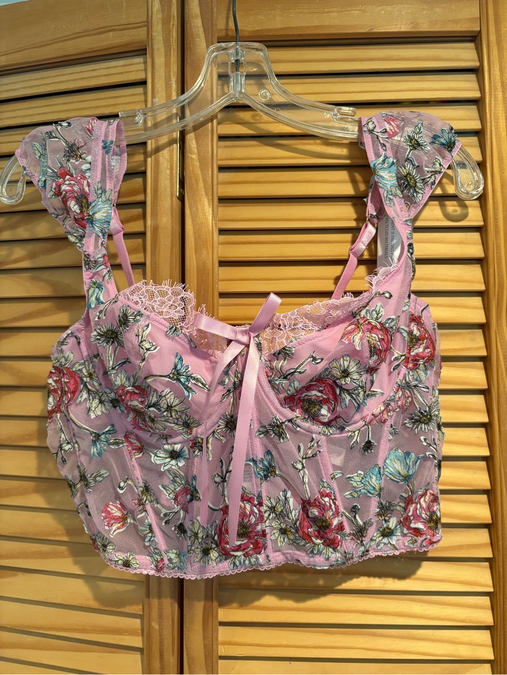 Victoria’s Secret Floral Lace Bustier Corset Coquette Sheer Lace Cap Sleeves